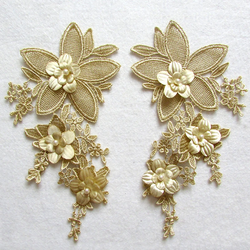 Patchs brodés de fleurs pour vêtements, appliques de bricolage, accessoires de vêtement en dentelle, décor de perles, fournitures de couture