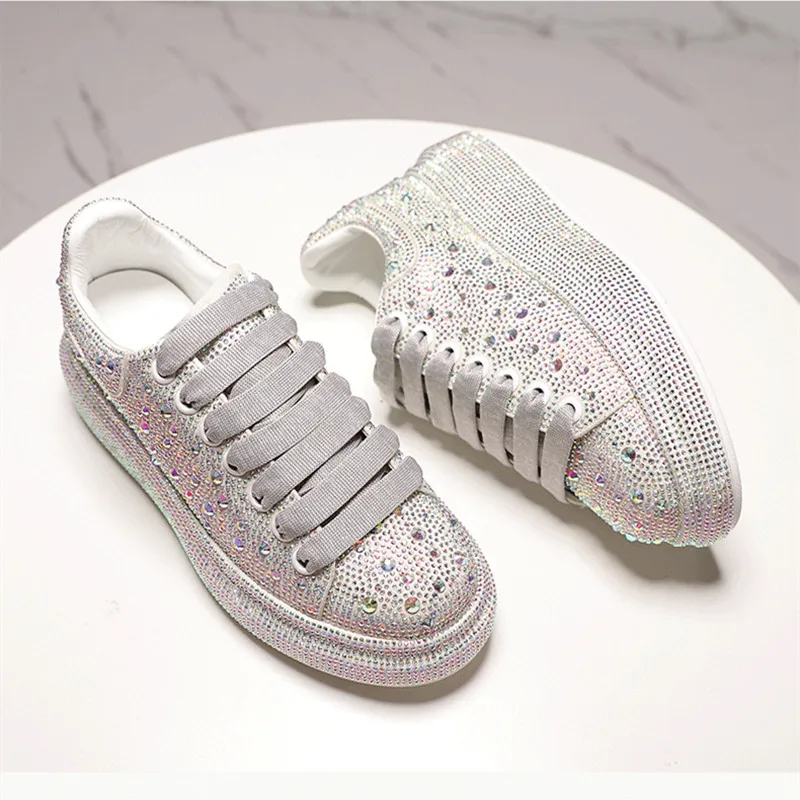 Diamond Sequins Women\'s Sneakers Platform Vulcanized Shoes Light Breathable Casual Shoes New 2022 Fall Luxury Shoes for Women