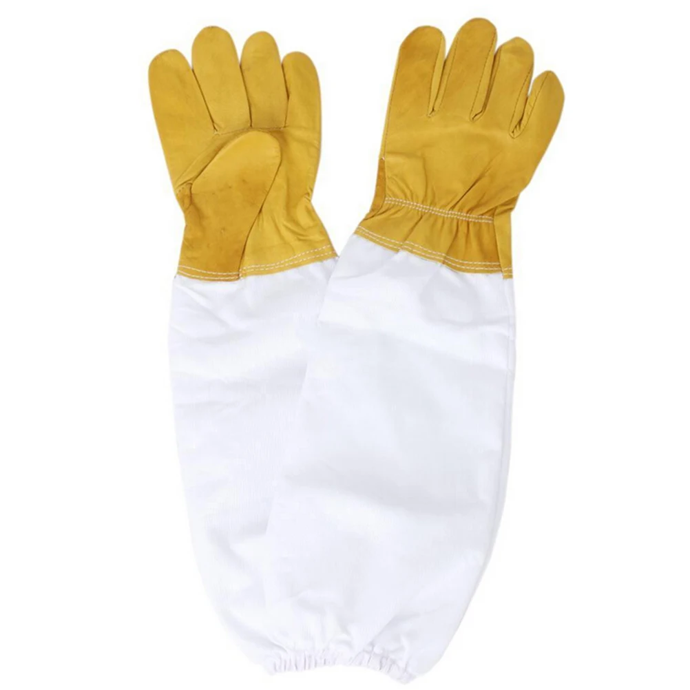 1Pair Soft Hand, Straight Thumb Beekeeper Beekeeping Bee Keeping Gloves Goatskin With Vented Long Sleeves