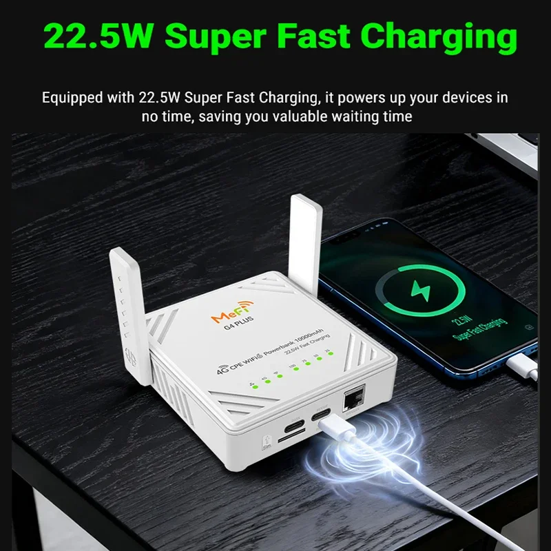 TIANJIE 4G WIFI Router Mobile SIM Card Modem LTE WIFI6 USB C Adapter Dongle with 10000mah Battery 22.5W Fast Charging Powerbank