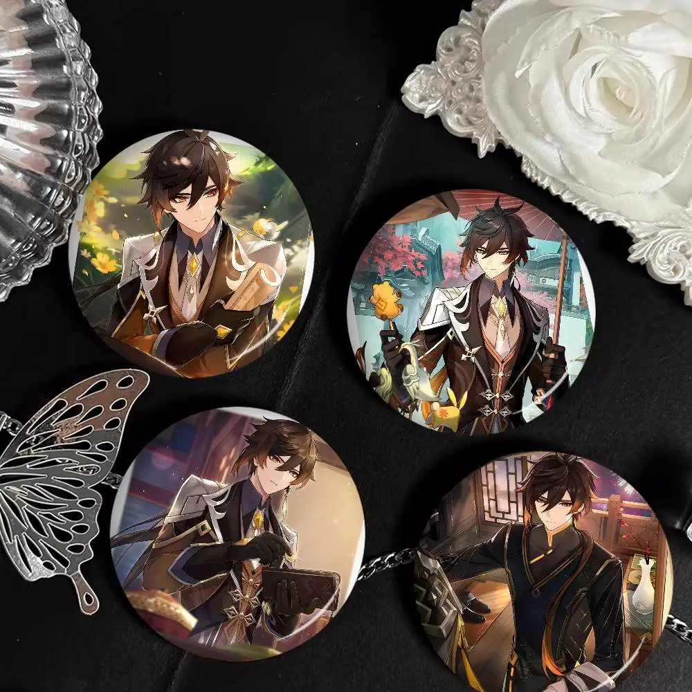 Z-Zhongli-Genshin Photo Brooches Creative Round Badge Gifts Pins 32/44/58mm