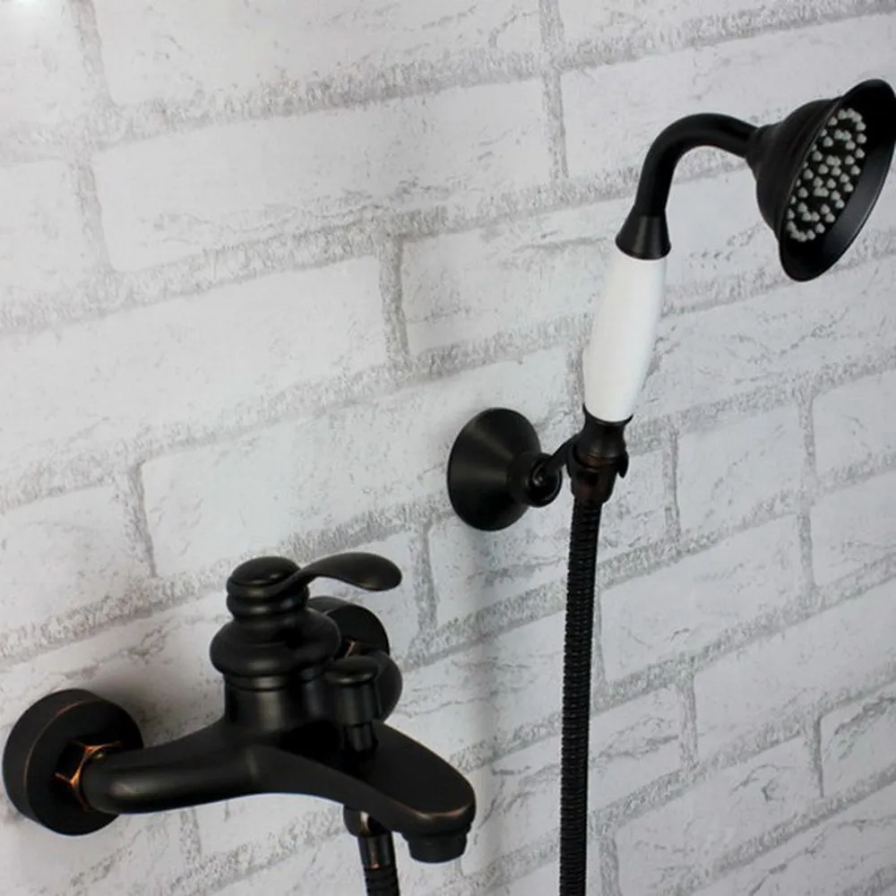

Black Oil Rubbed Brass Single Handle Wall Mount Bathtub Faucet with Handheld Shower Set +1500MM Hose Mixer Tap 2tf029