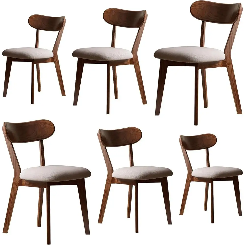 

6-Piece Walnut Dining Chair Set - Heavy Duty 400 lbs, Modern Curved Back, Upholstered Seat, Solid Oak for Restaurant, Cafe, Dini