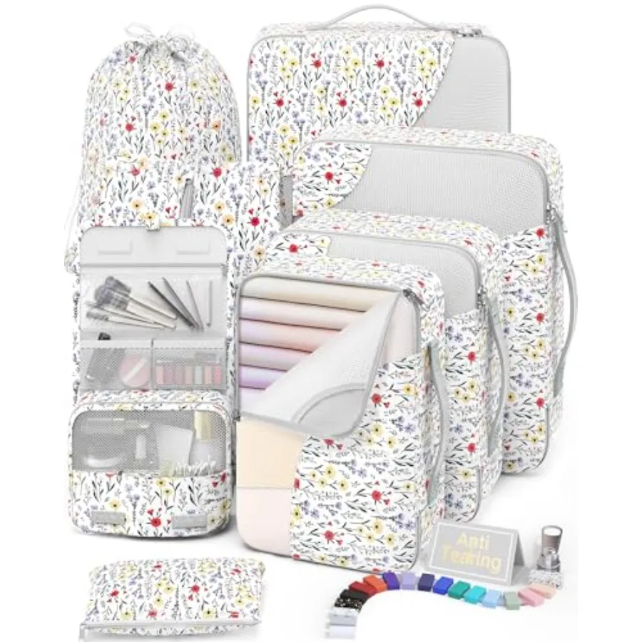 

8 Set Packing Cubes for Travel Gifts for Women Mom Anti-Tearing Suitcase Organizer for Luggage with Shoe Hanging Toiletry Bag V