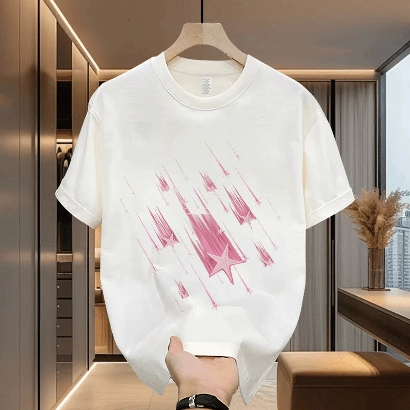 Men's Cotton T-shirts Fitted 5XL Black T Shirt for Men Casual Summer Wear Meteor Shower Print Tee Shirts White Men Clothing
