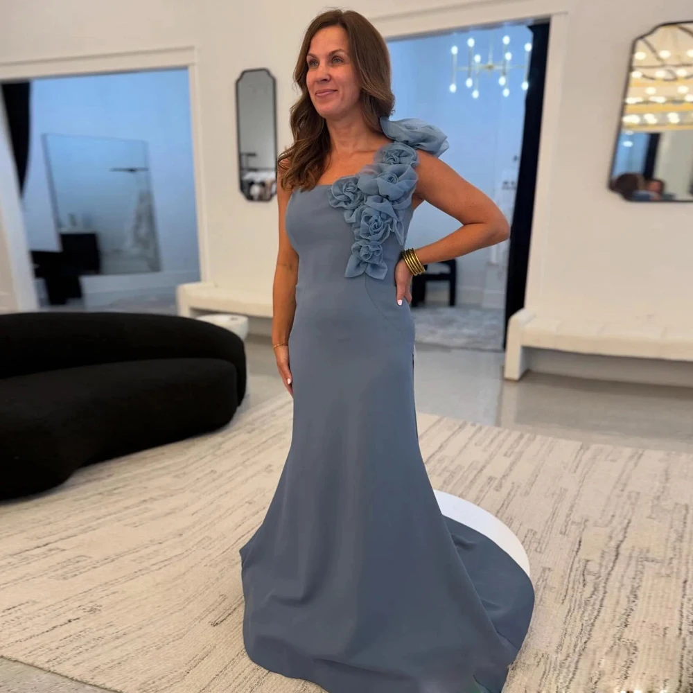 Customized One Shoulder Mermaid  Mother of the Bride Dresses for Wedding Ruffles Strap Satin Wedding Guest Gown for Women