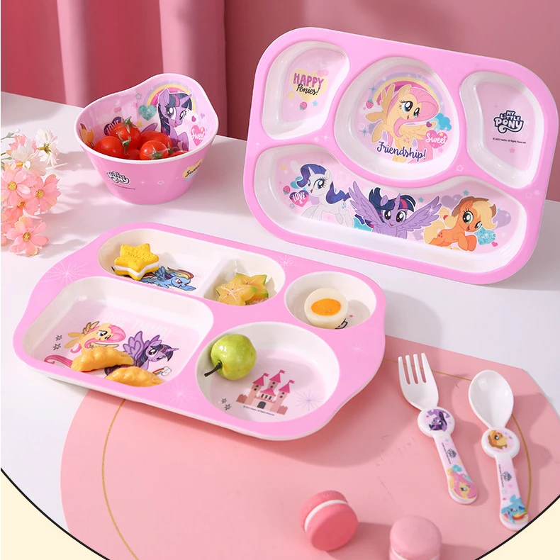 My Little Pony Tableware Set Toddler Feeding Divided Dining Plate Unbreakable Cartoon Spoon Fork Dinner Dishes Gift For Kid