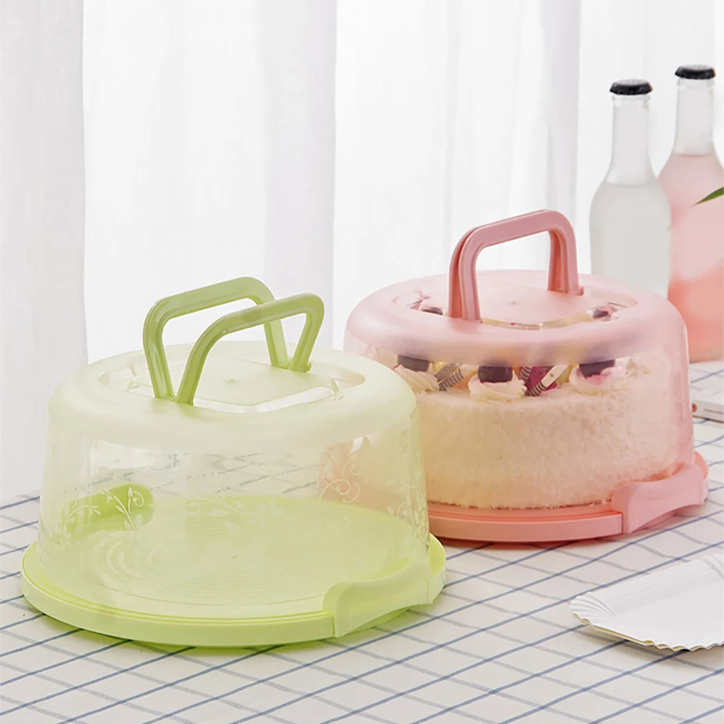 

Portable Cake Box Round Food Fresh-keeping Box Dustproof Plastic Cake Stand With Lid And Handle Fruits Vegetables Storage Boxs