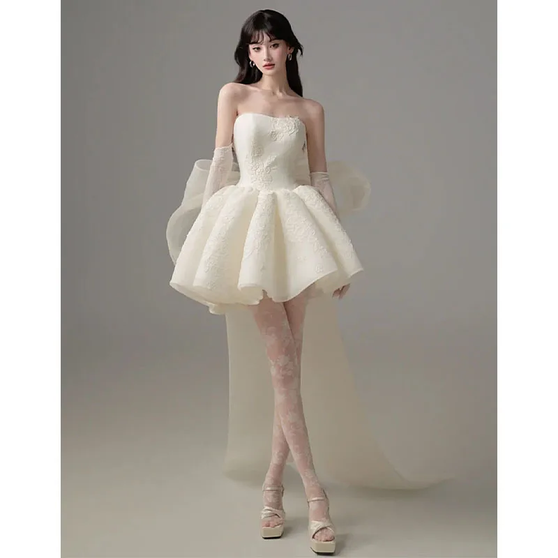 

Strapless Dress Dinner Party Embroidery Birthday Party Dance Party Small Dress Light Luxury Bow Short Skirt Customized