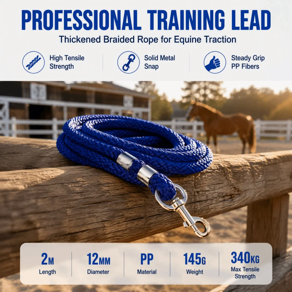 PP Horse Lunge Line Heavy Duty Thickened Rope Horse Training Rope 6.6ft Length High Tensile Horse Lunge Line With Snap