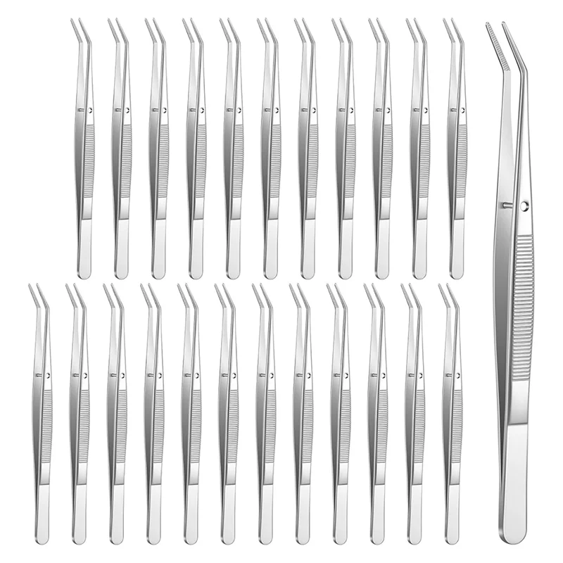 

24Pcs Stainless Steel Tweezers With Curved Serrated Tip, 6Inch Long Tweezers For Crafting, For Craft Sewing-AT35