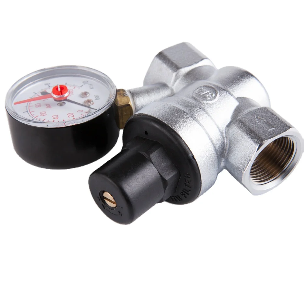 Water Pressure Regulator High Temperature Thread with Pressure Gauge Pressure Reducing Valve Brass 16bar 1/2-1 Port Size