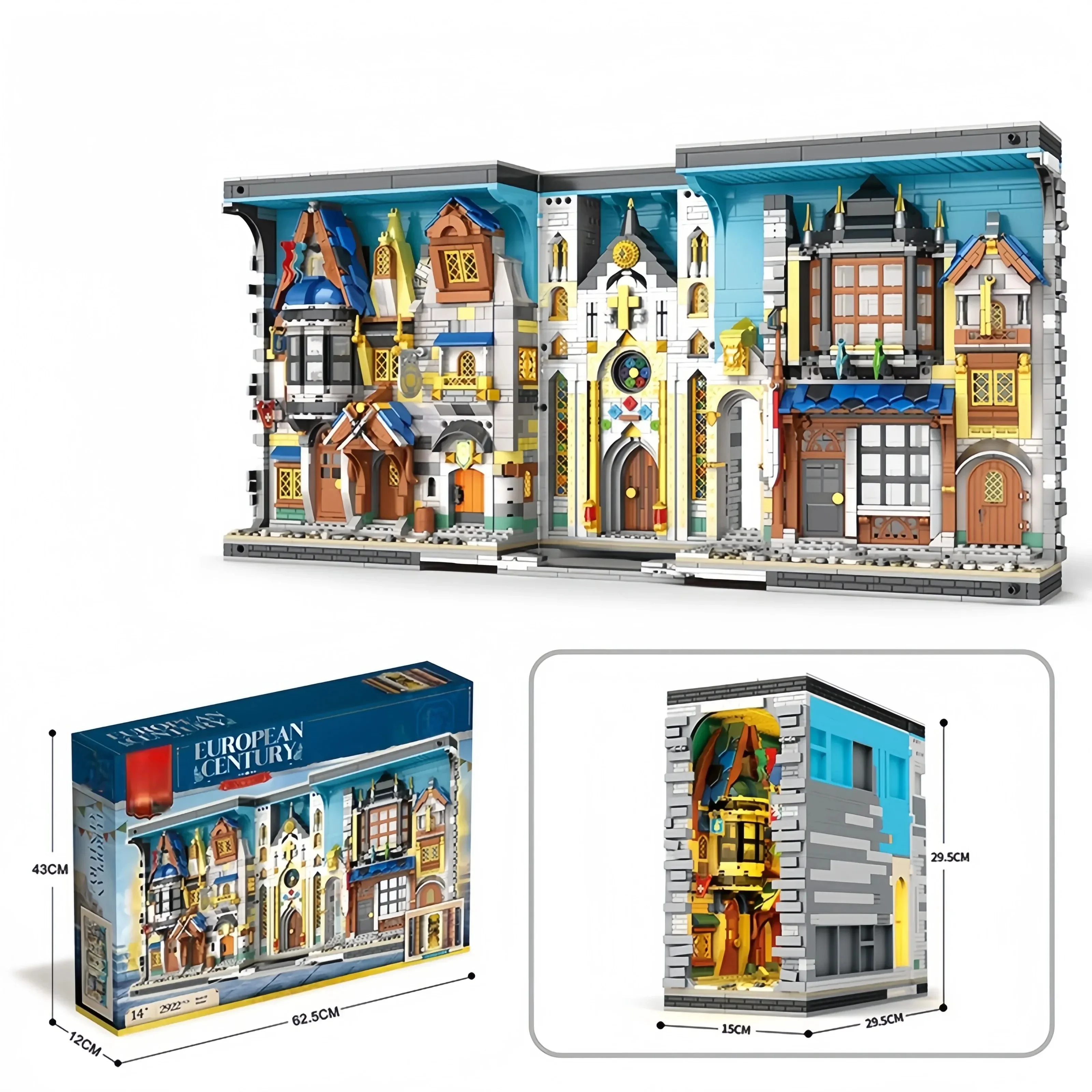 Vintage Medieval European Market Bookend Blocks 3D Town Scene Book Holder Decor Model Gift Hobbyists Bricks Compatible With Lego