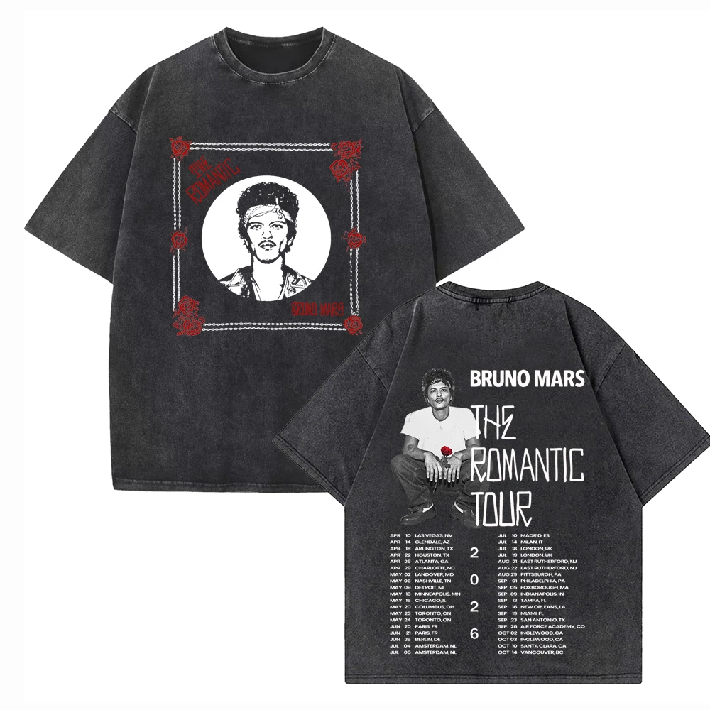 Bruno Mars The Romantic Tour 2026 Fans Gift Cotton T-shirt Vintage Summer O-Neck Short Sleeve