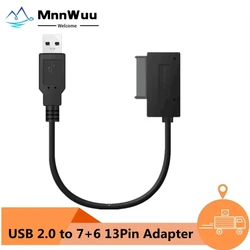 MnnWuu USB Adapter PC 6P+7P CD DVD Rom SATA To USB 2.0 Converter Slimline Sata 13 Pin Adapter Drive Cable For PC Laptop Notebook
