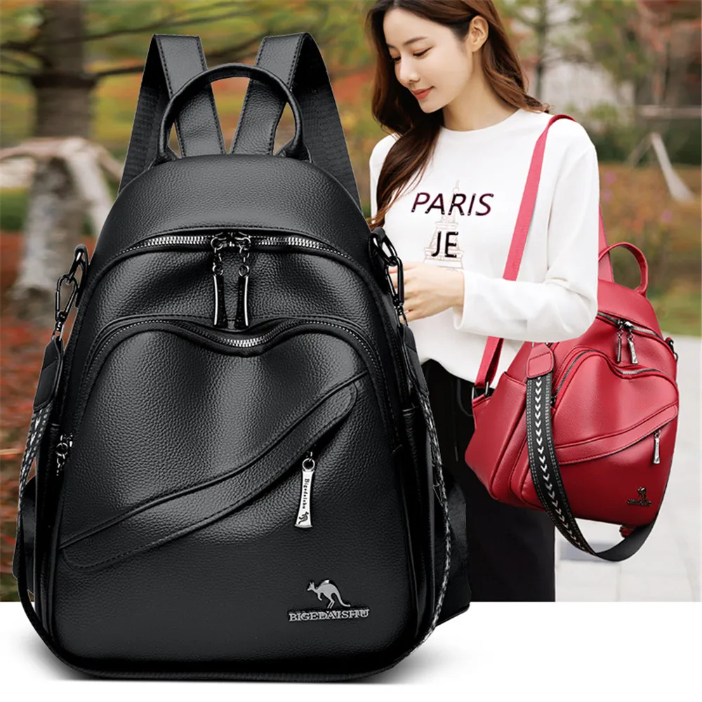 Multifunction Women Leather Backpacks Fashion Shoulder Bags Female Travel Backpack Ladies Mochilas School Travel Bags for Girls