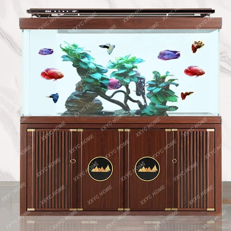 Fish Tank Living Room Small And Medium Floor Aquarium Landscaping Bottom Cabinet Ultra White Tank