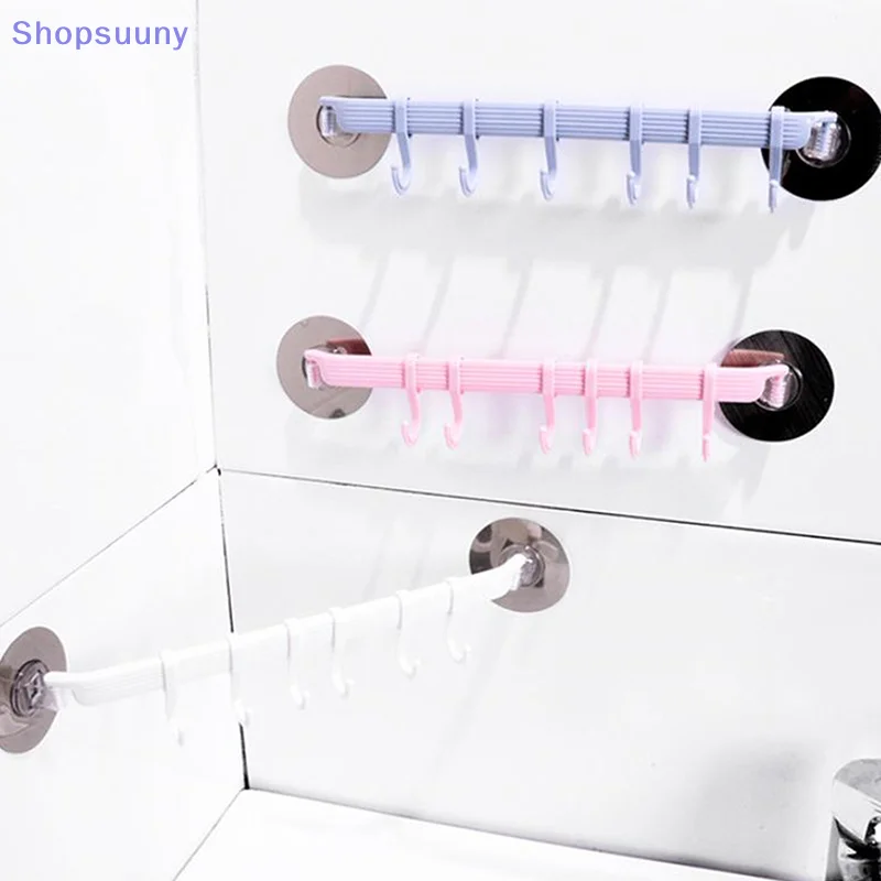 [SU]Blue/White/Pink Suction Cup Type Hook 6 Rows For Kitchen Bathroom Corner Suspension Without Marks Hanger Hook[SU]