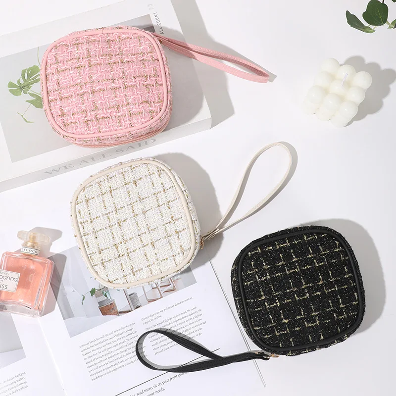 Lattice Makeup Bags Mini Bag French Plaid Square Lipstick Bags Outdoor Cosmetic Organizer Travel Pouch Women'S Necessaries