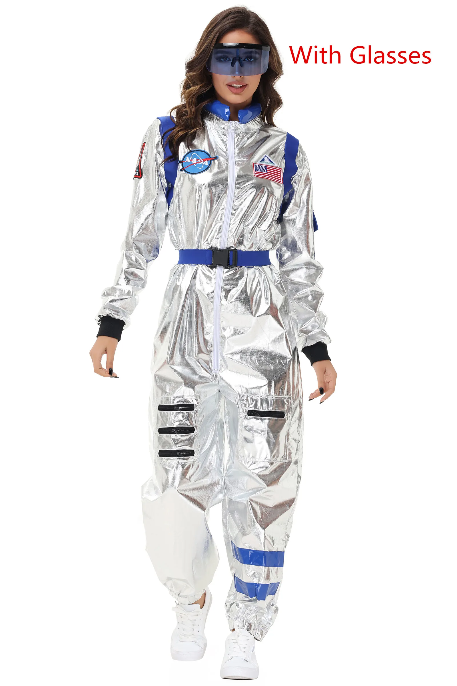 Zilveren astronaut kostuum volwassen ruimtevaarder jumpsuit ruimtepak outfit voor vrouwen mannen cosplay halloween kostuums 2024 nieuw