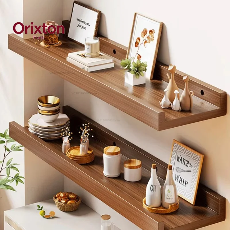 60cm Wooden Storage Rack Wall-Mounted Bookshelves Display Living Room Saving Floating Shelf for Modern Home Organizer