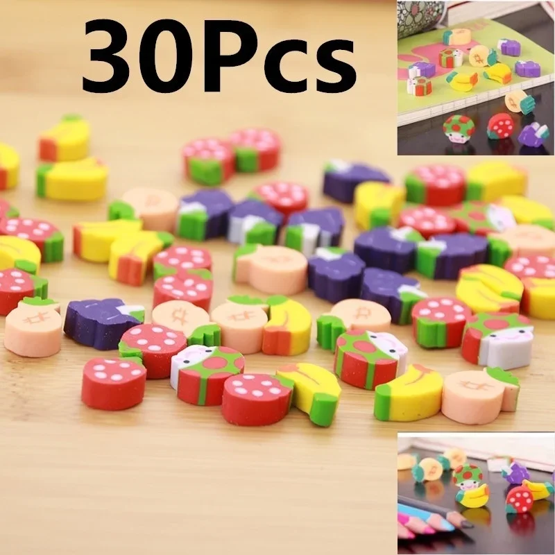 30pcs Cute Mini Fruit Eraser Pencil Kids Stationery Gift Toy Prize Kawaii Student Erasers School Supplies Random Delivery