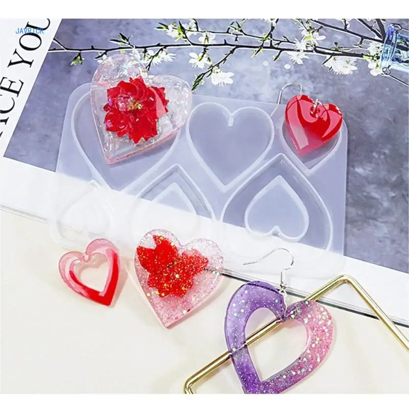 Silicone Pendant Mold Epoxy Resin Mould Heart Clubs Diamonds Shaped DIY Earrings Nnecklace Charm Casting Tool