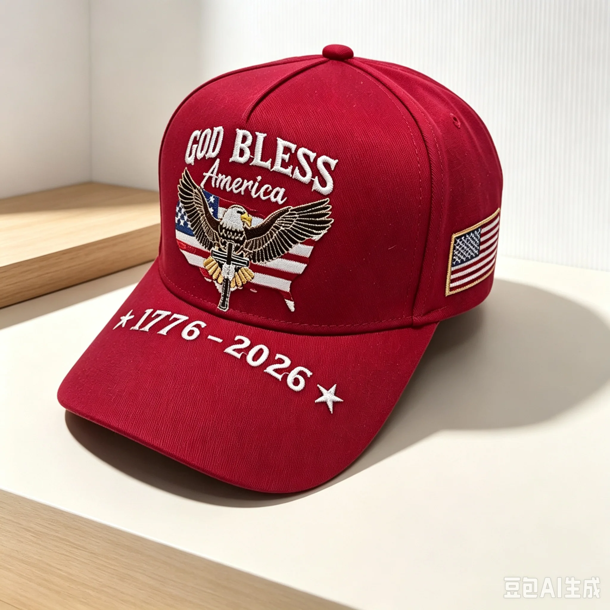 God Bless America 1776‑2026 Baseball Cap 3D Embossed Bald Eagle Cross US Flag Patch Patriotic Adjustable Snapback Hat Men Women