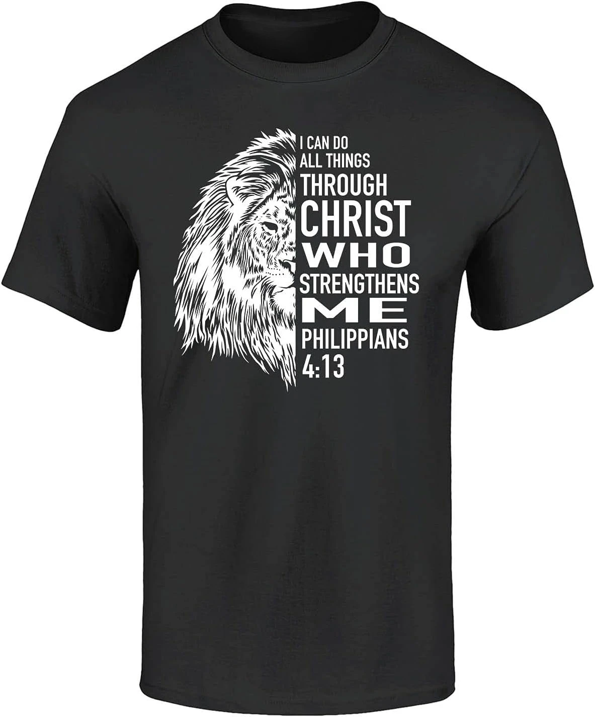 

shop4ever Philippians 4:13 Lion Verse I Can Do All Things Through Christ design-100% cotton O-neck casual printed men's T-shirt.
