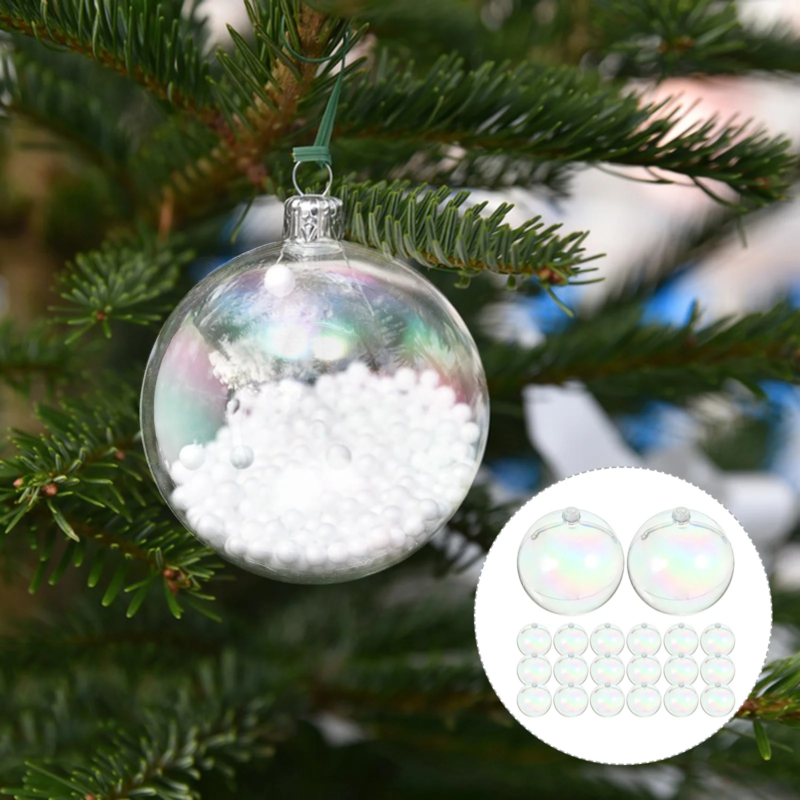 

20pcs Christmas Glitter Bubble Rainbow Balls Shatterproof Hanging Pendant For Xmas Tree Party Wedding Decor Supplies