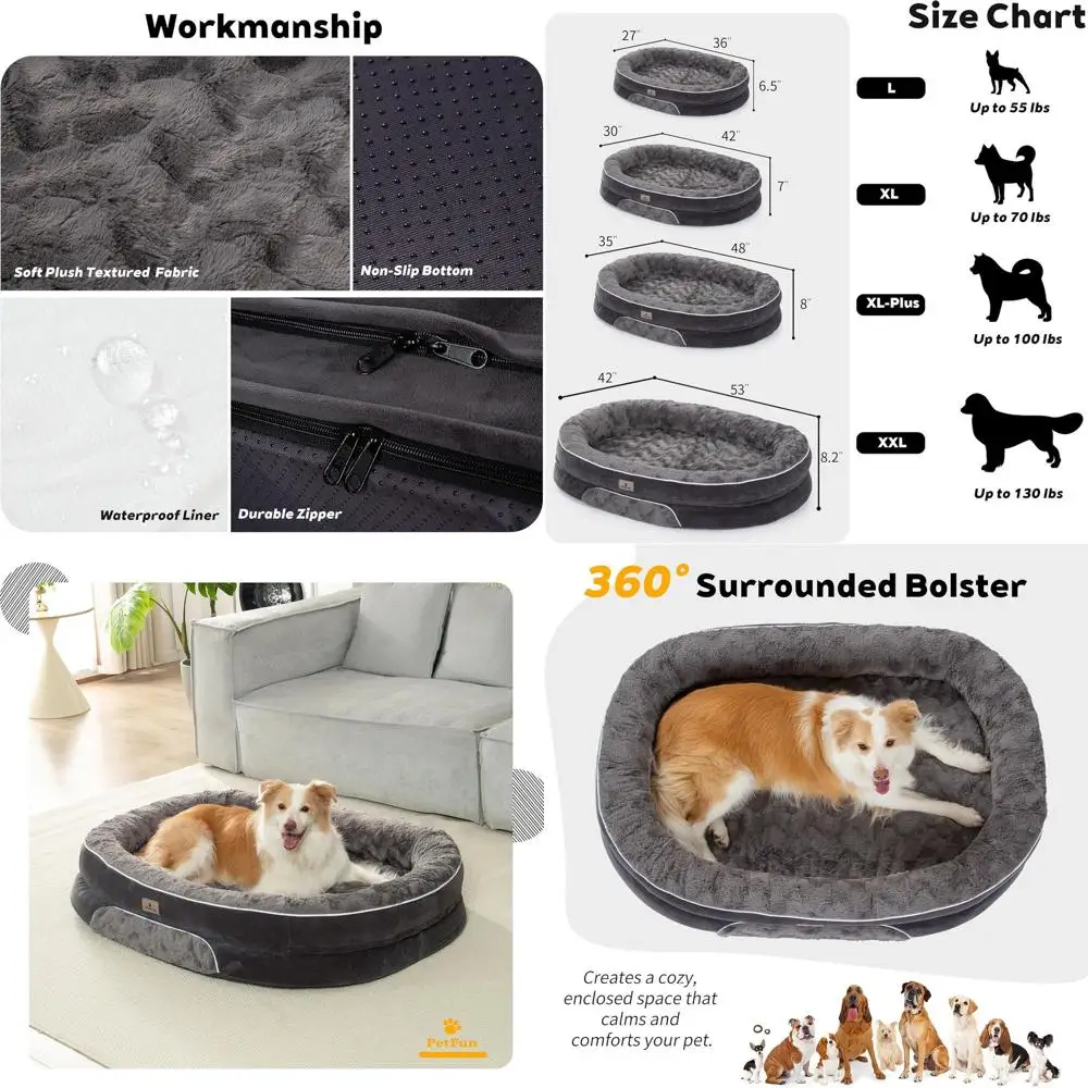 

Ортопедический диван-кровать для собак для больших домашних животных с опорой из пенопласта для яиц, четырехсторонние подушки, мягкая устойчивая к разрыву ткань,