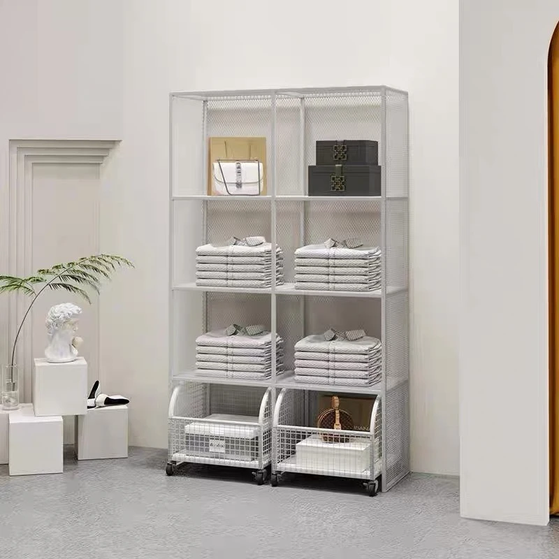 Clothing store display multi-layer floor wrought iron storage women's clothing store bag shoe storage rack
