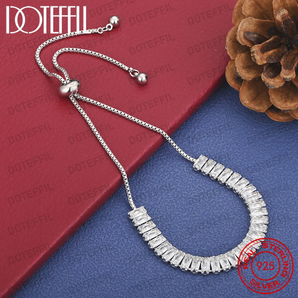 Bezauberndes 925 Sterling Silber Exquisites Stufenquadrat-Zirkonia-Armband, Modisches Hochzeitsgeschenk und Partyschmuck für Damen