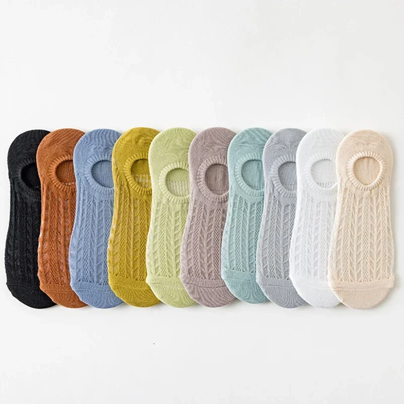 1-20 Pairs Socks women's Summer Invisible Short No Show Fashion Lace Breathable Silicone Non-slip female Cotton Boat Socks