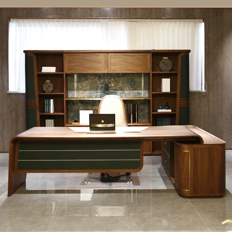 High-end Modern New Solid Wood Executive Office Desk Fingerprint Lock Storage Cabinet North American Black Walnut Tea Office