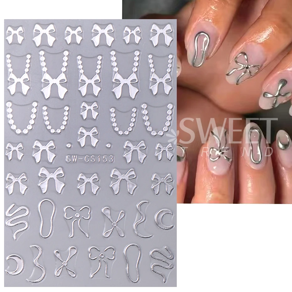 Black Silver Centipede Nail Art Stickers 3D Metallic Snake Skin Leopard Print Animal Halloween Ghost Y2K Slider Nail Decoration