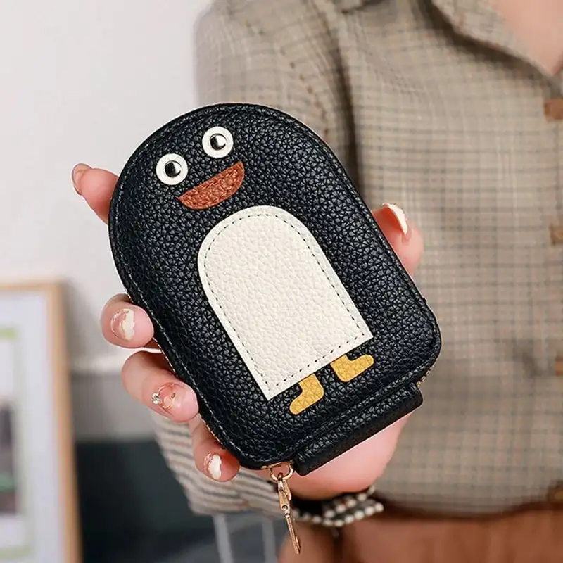 Cartera de dibujos animados de pingüino, organizador de tarjetas de crédito, monedero de gran capacidad, tarjetero de identificación