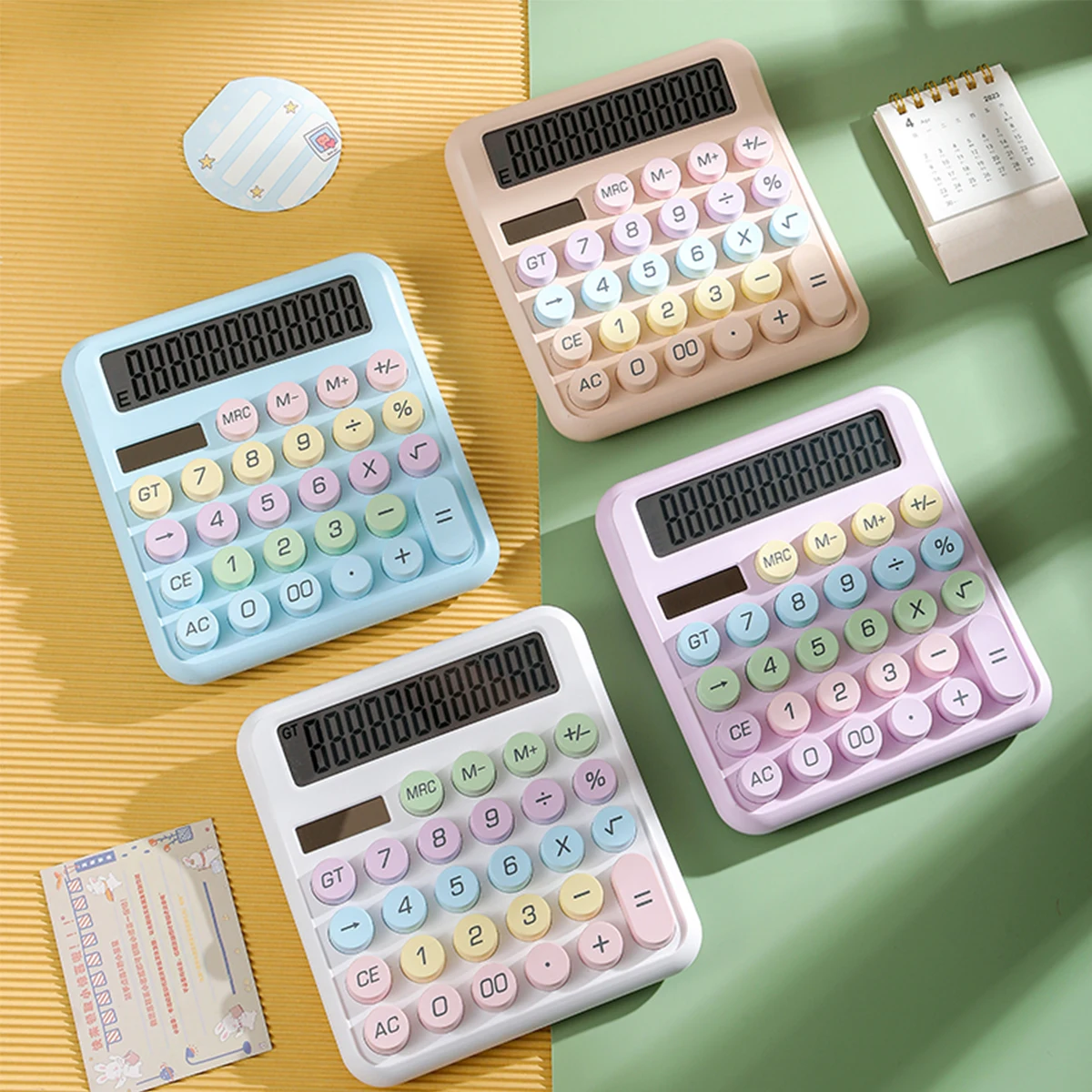

Solar Powered Mechanical Key Scientific Calculator with Large Screen Display Colorful Aesthetic Big Buttons Single Unit