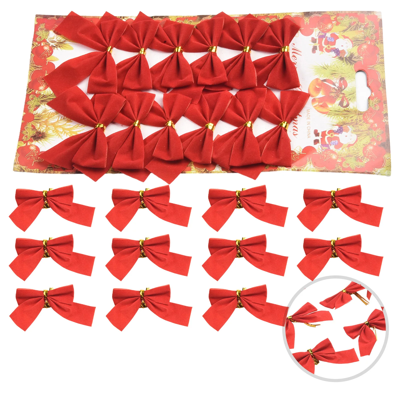 12pcs Butterfly Bow Hanging Deco For Holiday Party Decoration Home Gold Silver Red Bowknot Xmas Tree Ornaments New Year - Image 4