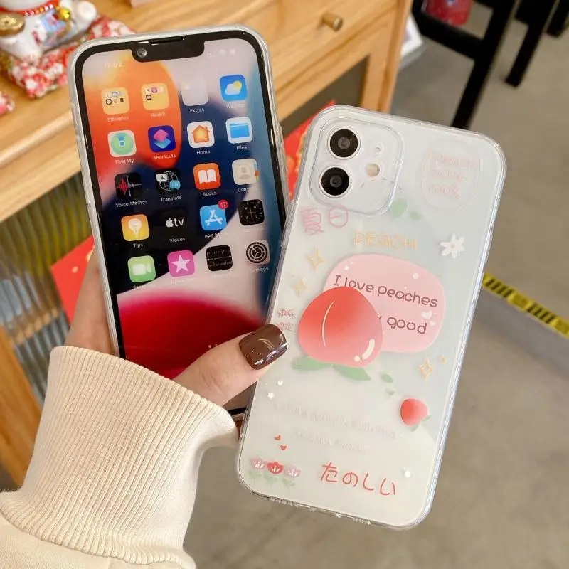 Lemon Peach Phone Case For iPhone 16 15 14 13 12 11 Pro XS MAX 7 XR 8 7 Plus Clear Cover Fundas