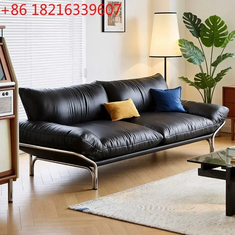 YAO medieval Bauhaus style black leather high-end straight row tall sofa