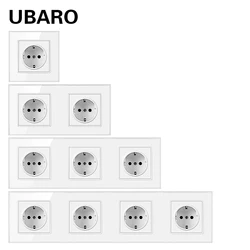 UBARO EU Russia Standard Crystal Black Tempered Glass Panel Wall Socket With USB Power Outlet Electrical Plug DIY Part 100-250V