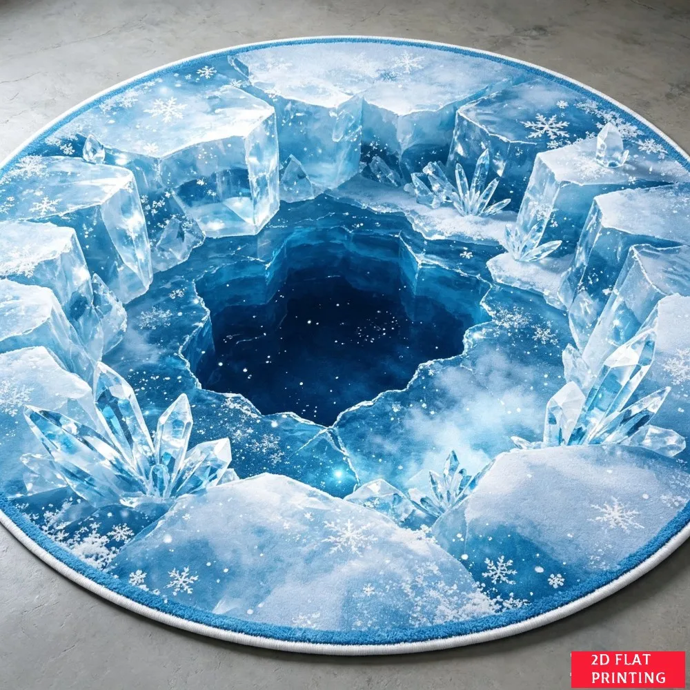 Ancient Stone Well Deep Tunnel Golden Light Round Carpet For Fantasy Game Room Or Study Featuring 3D Illusion Printed Carpet Sty