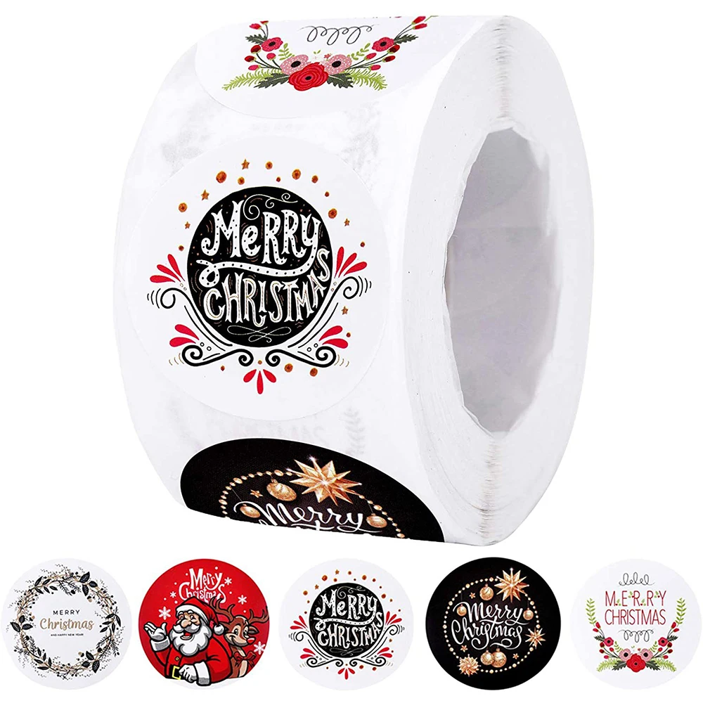 100-500PCS Merry Christmas Stickers Santa Claus Christmas Pattern Design Christmas Gift Package Decor Labels 1inch