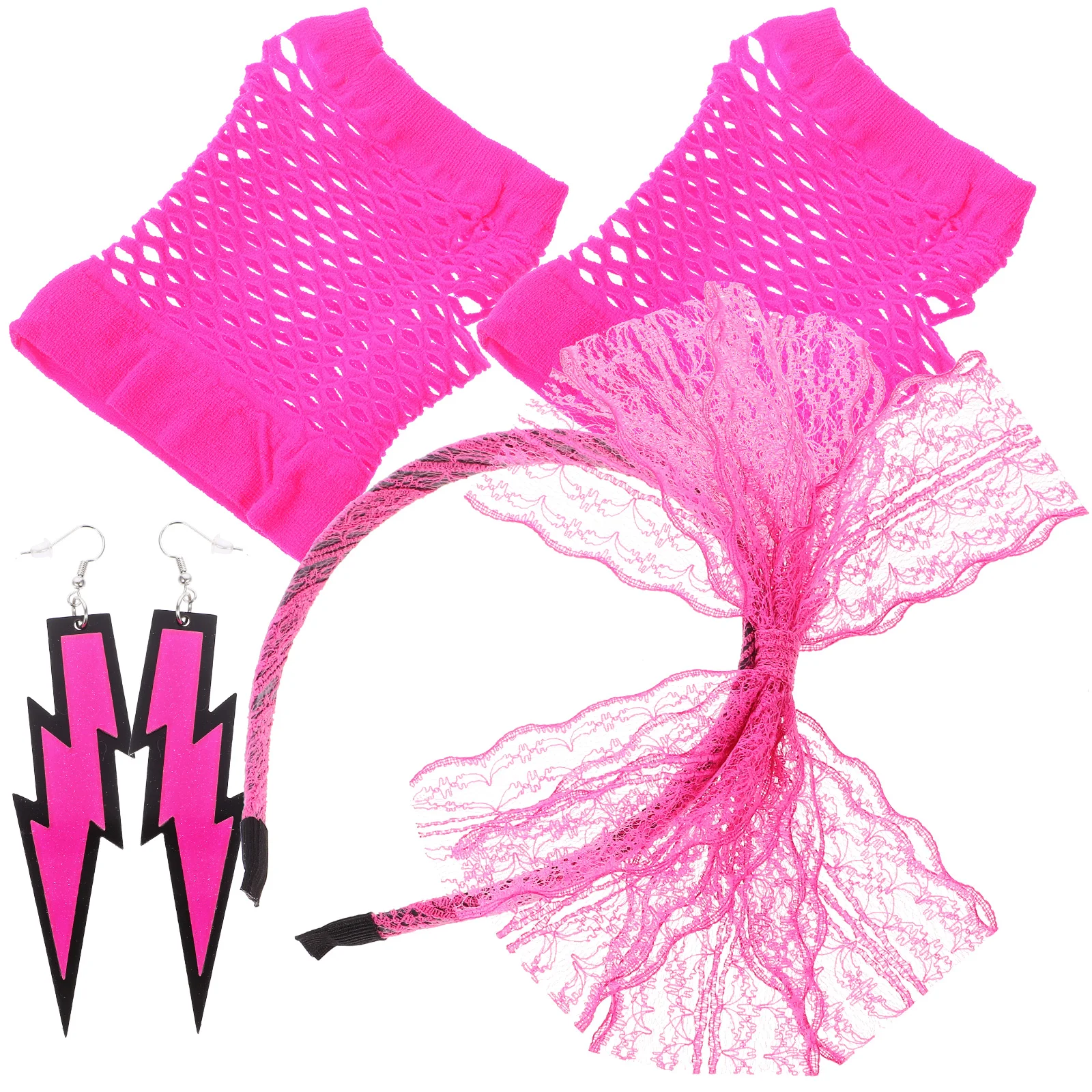 

Lace Headband Gloves Neon Earrings 80s Party Costumes Accessories Neon Earrings Retro Disco Halloween Dress