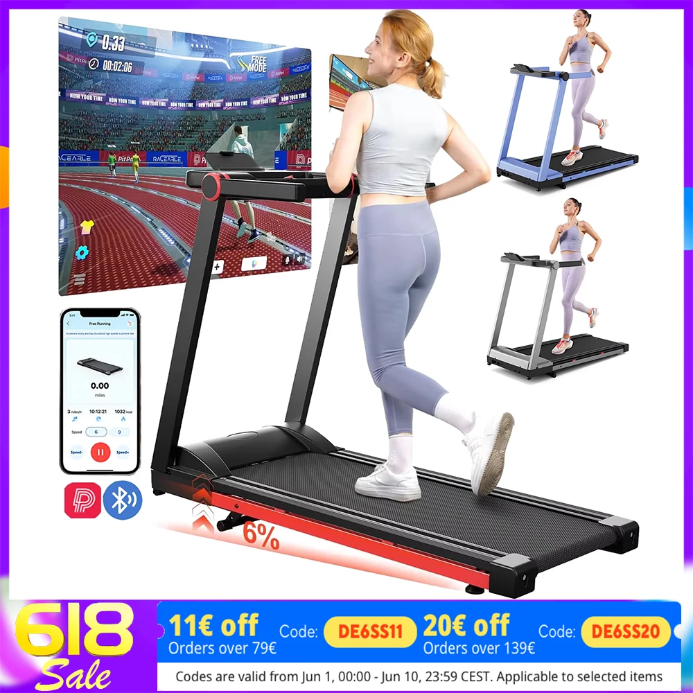 Tapis roulant pliable incliné 3,5hp, Promotion de liquidation, tapis roulant domestique avec support de barre de poignée, écran LCD 350LBS, moniteur de données par application