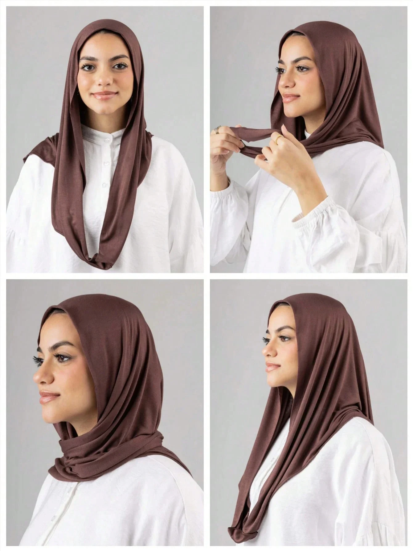 Ramadan Women's Instant Classic Solid Color Hijab Caps Jersey Muslim Undercap Pre-Sewn Wrap-Around Neck Scarf Turban Hat Bandana