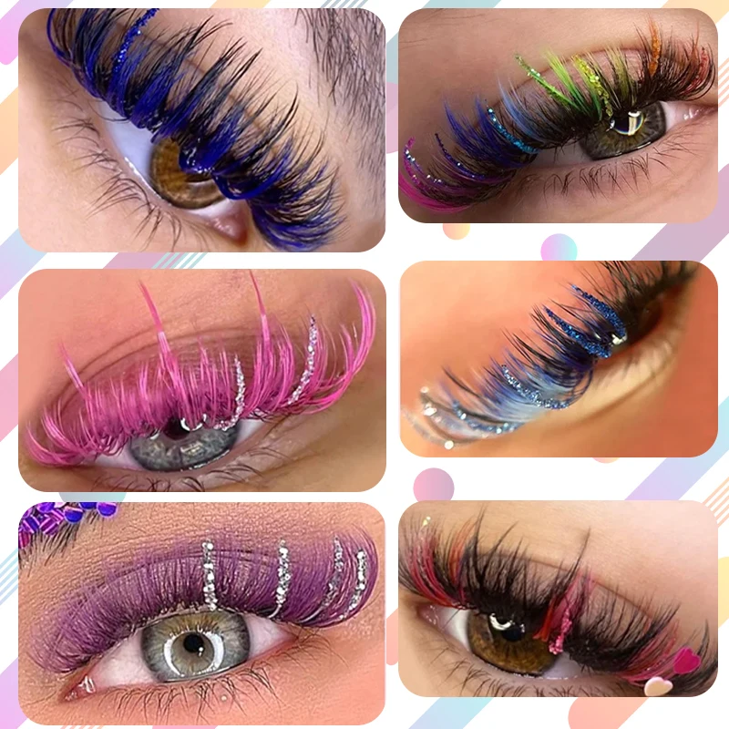 DIY Mix Sliver Spikes Lash Glitter Eyelash Extension Colored Fluffy Streaks Cosplay Makeup False Eyelashes Supplier Wholesale