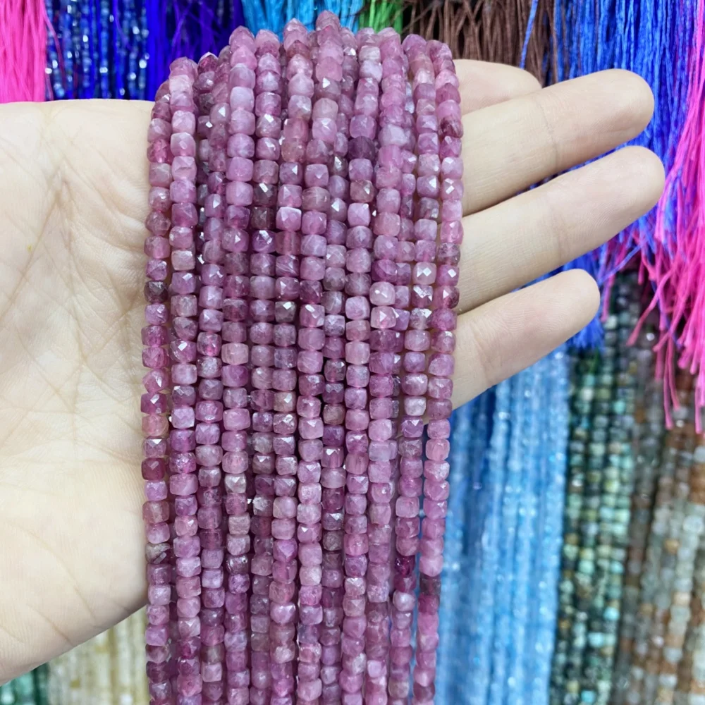 4MM Natural Aquamarine Red Coral Sapphire Amethyst Faceted Cube Beads Square Stone Bead Loose Beads Gemstone for Jewelry Making