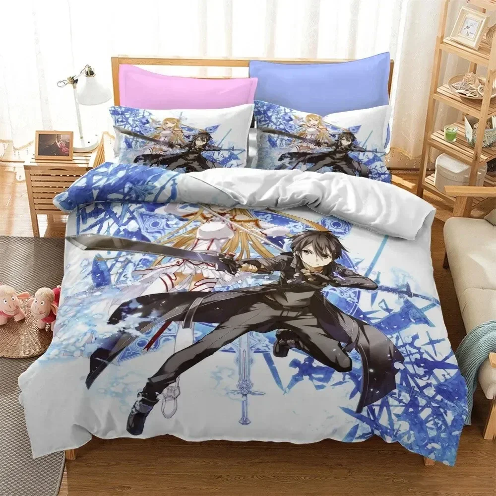 Anime Sword Art Online Duvet Cover Pillowcase Bedding Set 2/3Pcs Double Twin Full Queen King Adult Kids Bedclothes Quilt Cover